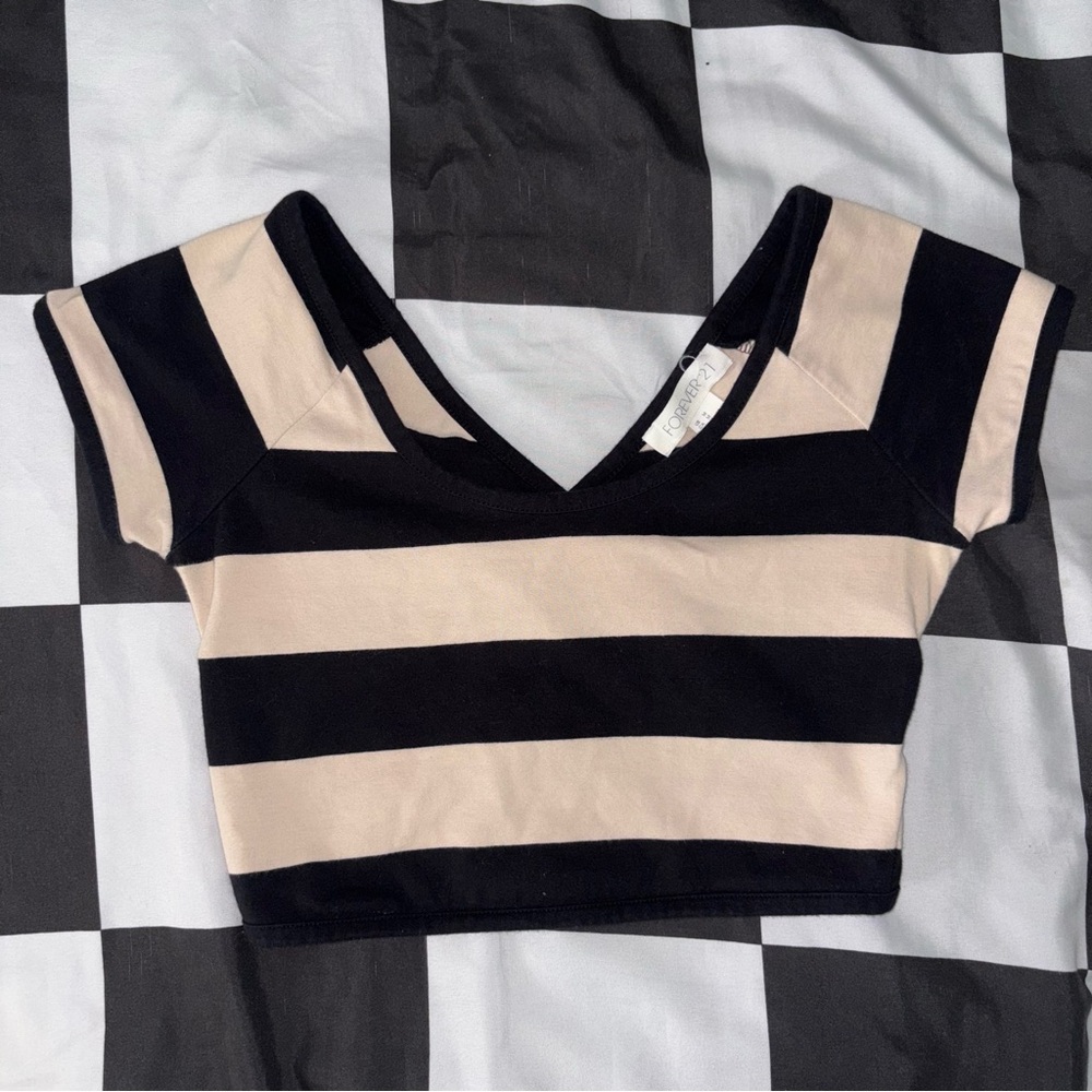Striped Black and Cream Crop Top